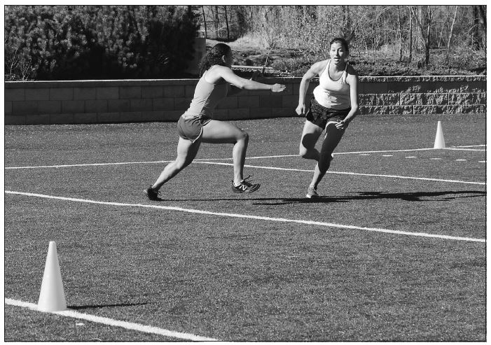 This figure depicts two athletes performing the “Action” above. One athlete is working to get past a second athlete that is trying to defend, or stop, them from getting past them.